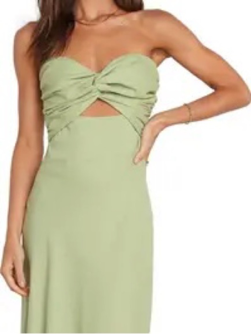 Petal & Pup Strapless Twist-Front Cutout Maxi Dress - Sage/Olive New with Tags 8